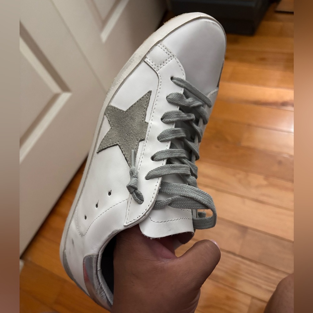Golden Goose White Sneakers with Gray Star Accent